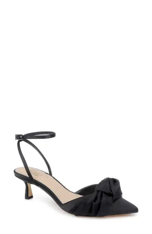 Favor Ankle Strap Pointed Toe Kitten Heel Pump in Satin
