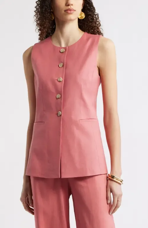 Linen Blend Longline Vest