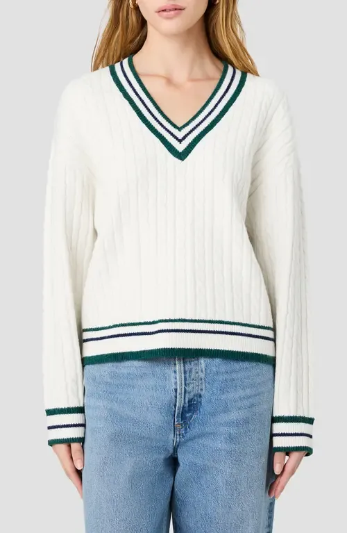 Aleyna Striped V-Neck Cable Sweater by French Connection