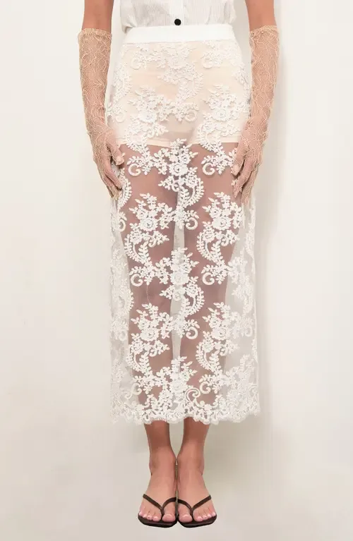 Cora Floral Lace Sheer Mesh Midi Skirt by MAUDE CLUB