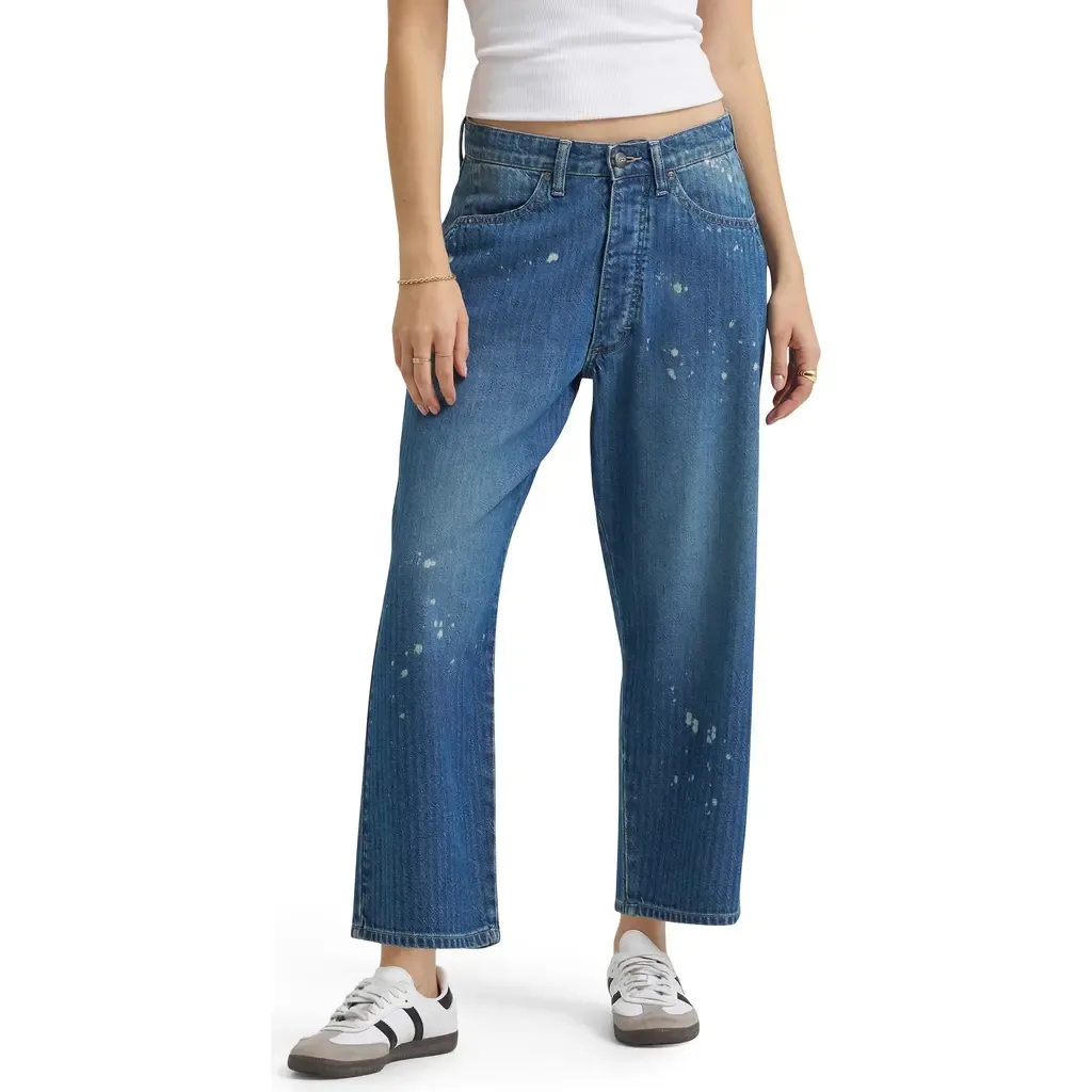 Bleach Splatter Crop Loose Fit Herringbone Jeans by Lee