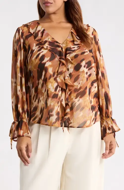 Print Ruffle Top by Tahari ASL