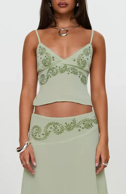 Pappilion Embroidered Open Back Chiffon Camisole by Princess Polly