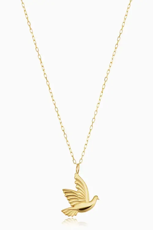 14K Yellow Gold Freedom Dove Necklace by Oradina