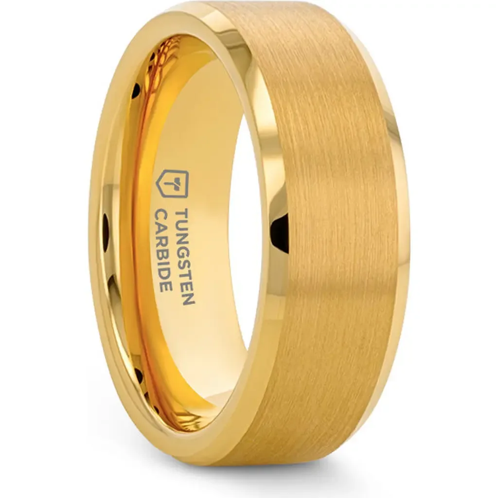 Tungsten Beveled Edge Flat Wedding Band with Brushed Center 8Mm by Larson Jewelers