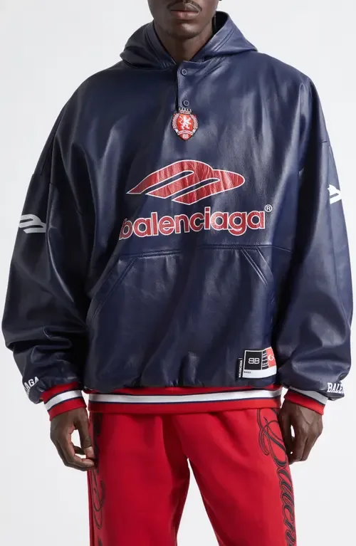 3B Leather Polo Hoodie by Balenciaga