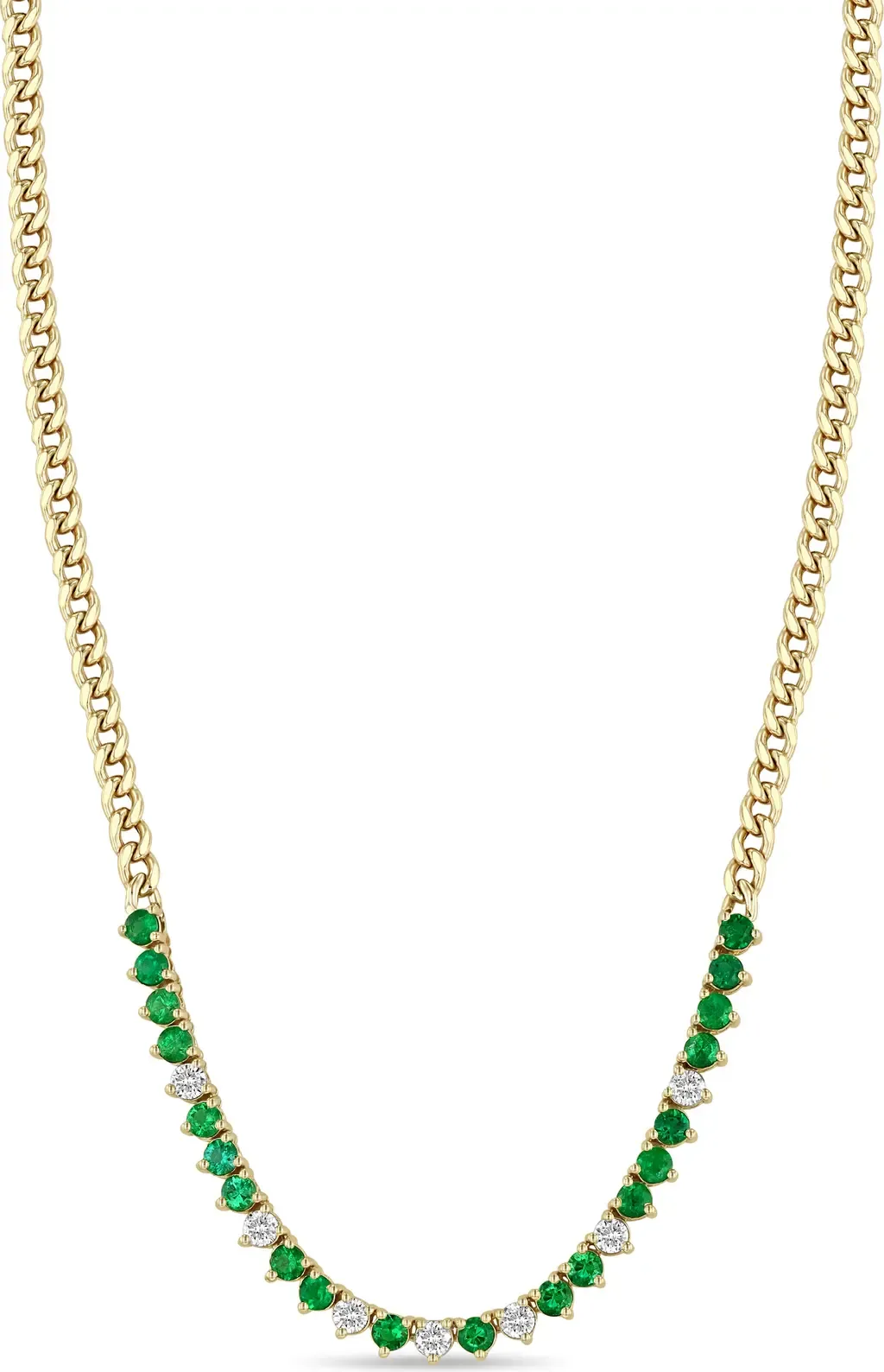 Emerald & Diamond Tennis Necklace in 14K Yellow Gold