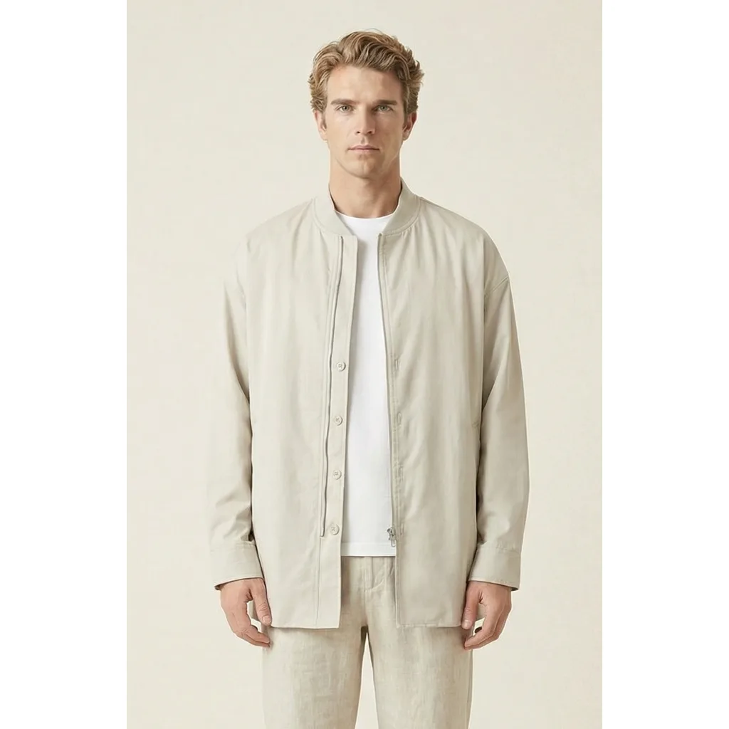 Stand Collar Long Sleeve Jacket by Modenaire