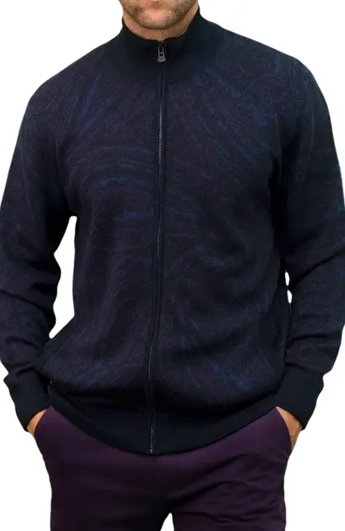 Frederick Merino Wool Silk Cashmere Full-Zip Cardigan Sweater by Lords of Harlech
