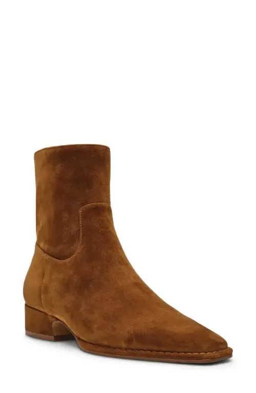 Define Block Heel Bootie in Chestnut Suede by Steve Madden