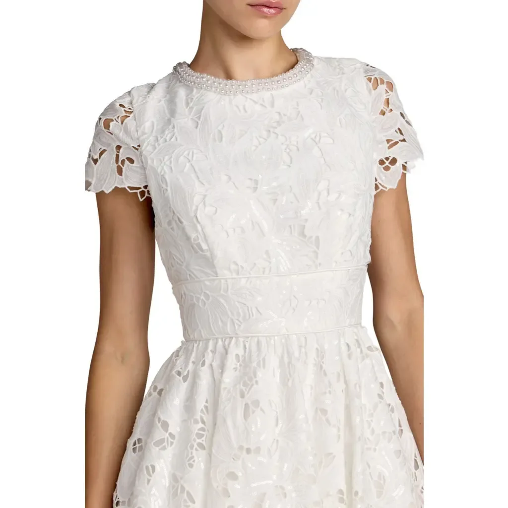 Lace Embellished Cap Sleeves a Line Midi Dress by Mac Duggal