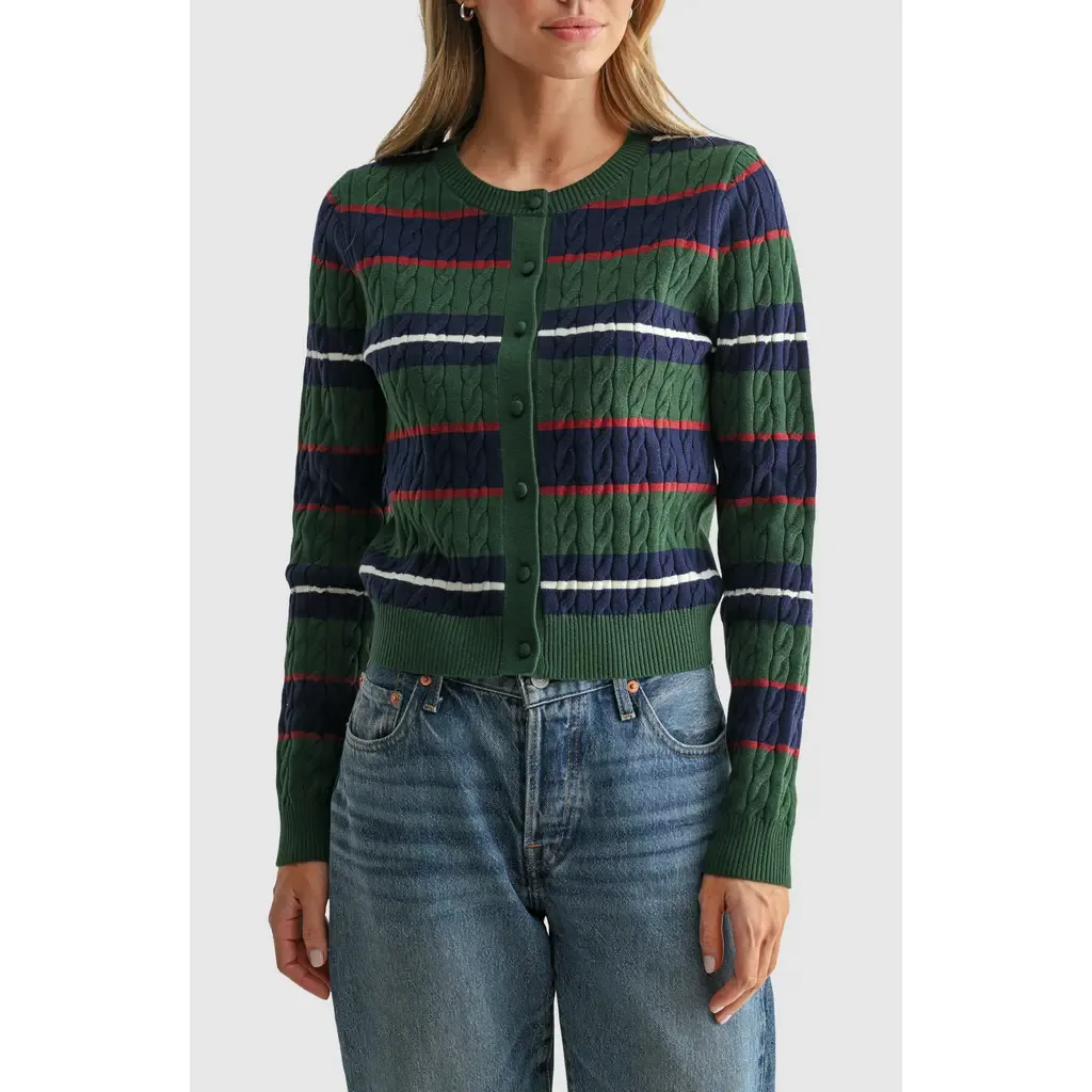 Striped Cable Knit Cardigan by All in Favor