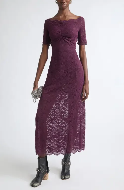 Off the Shoulder Stretch Lace Maxi Dress by Rabanne