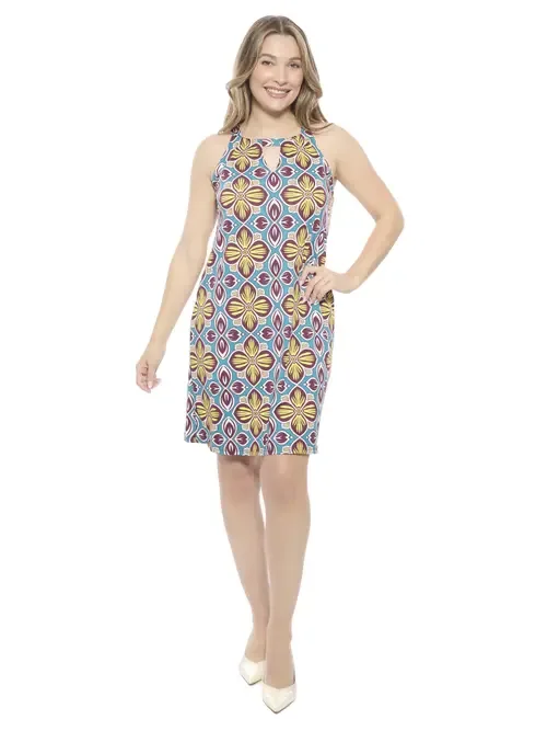 Floral Knee Length Paisley Sleeveless Keyhole Dress by 24seven Comfort Apparel