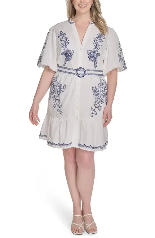 Embroidered Detail Short Sleeve Cotton Shirtdress by Eliza J