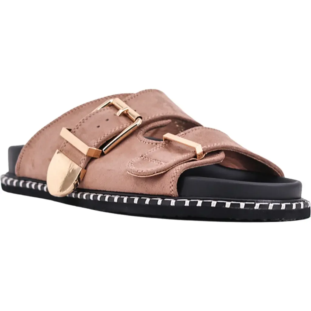 Slide Sandal in Taupe Suede by SHUSHOP