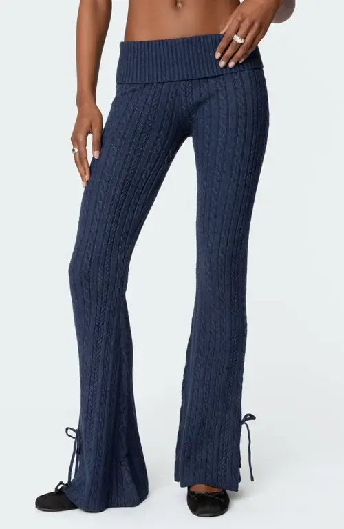 Chase Foldover Bow Trim Cable Knit Pants by EDIKTED