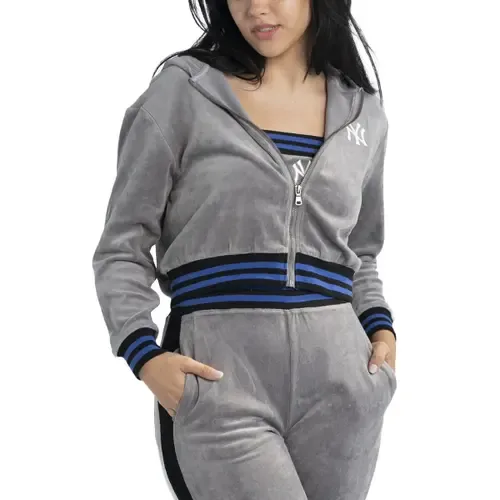 Lusso Gray New York Yankees Niko-Neve-Nic Sweatpants, Cropped Full-Zip Hoodie & Bra Set by LUSSO