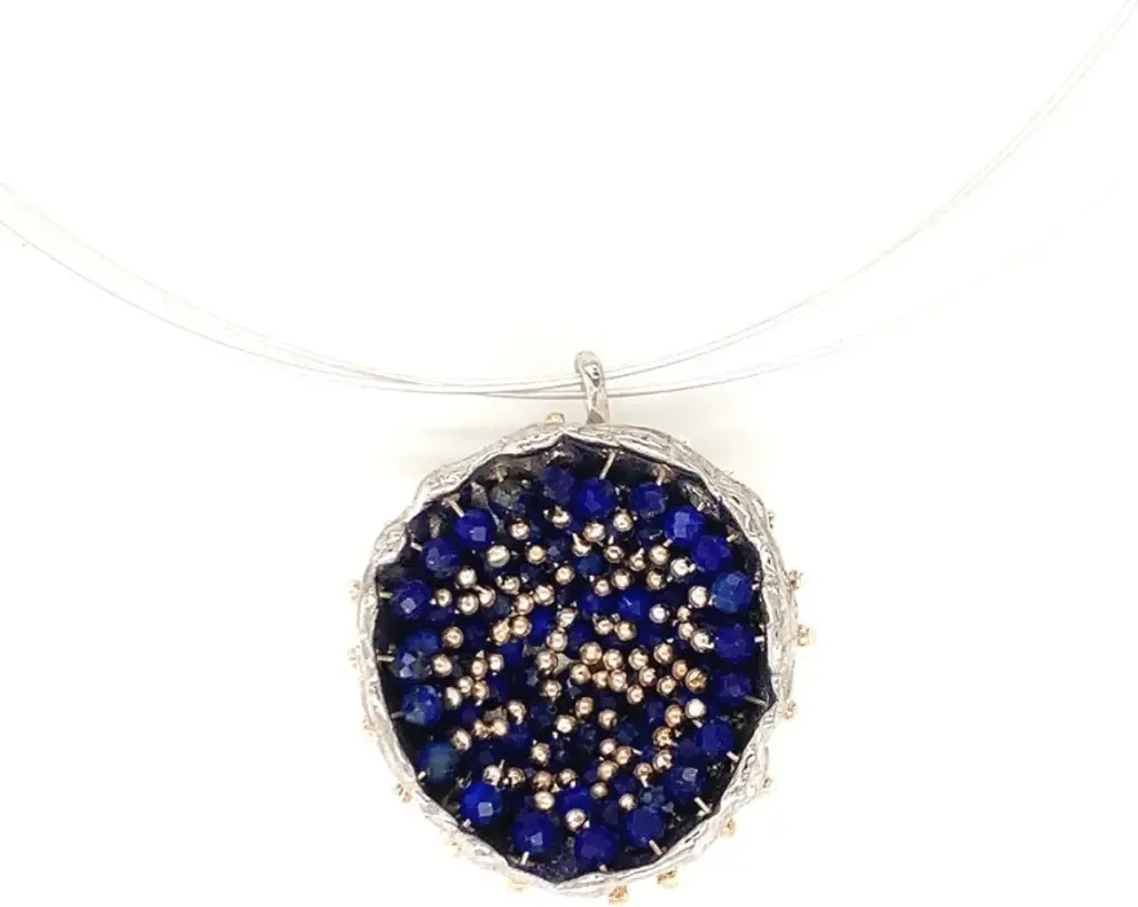 Dance of Stamens Necklace Midi, Silver Hollow Bezel with Lapis Lazuli in Sterling Silver by Esin Akan