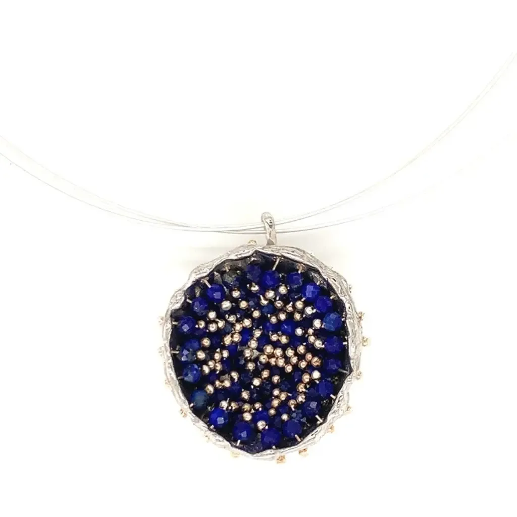 Dance of Stamens Necklace Midi, Silver Hollow Bezel with Lapis Lazuli in Sterling Silver by Esin Akan