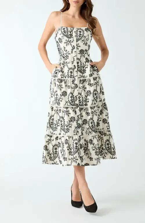 Evelyn Eyelet Embroidery Midi Dress by GUESS