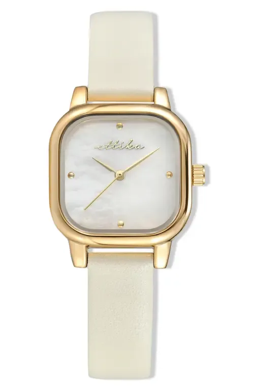 Classic Square Mother-of-Pearl Leather Strap Watch by Ettika