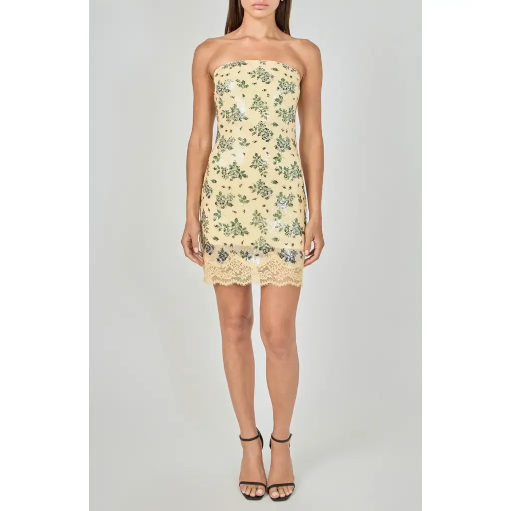 Floral Sequin Strapless Minidress by Endless Rose