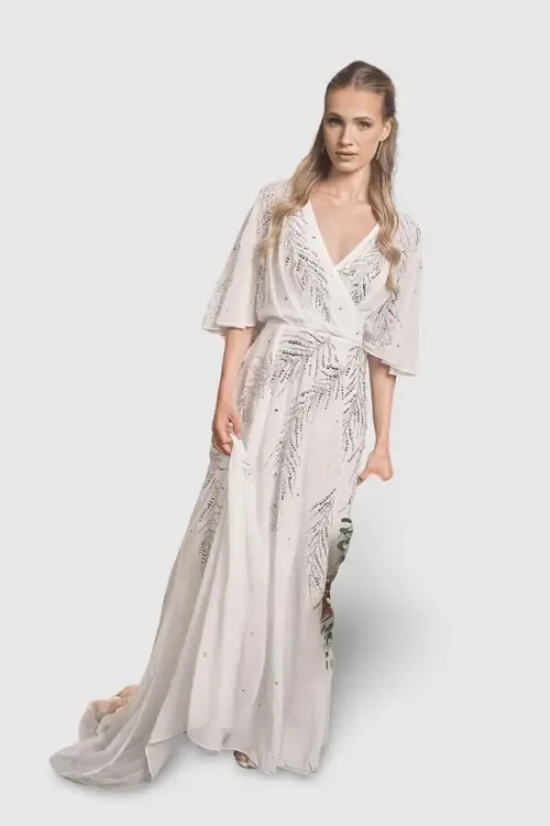 Angel Sleeve Maxi Wedding Dress in Ivory by Coast