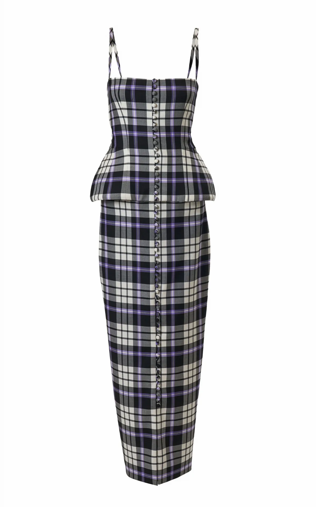 Trompe L'Oeil Check Plaid Stretch-Wool Midi Dress by Carolina Herrera