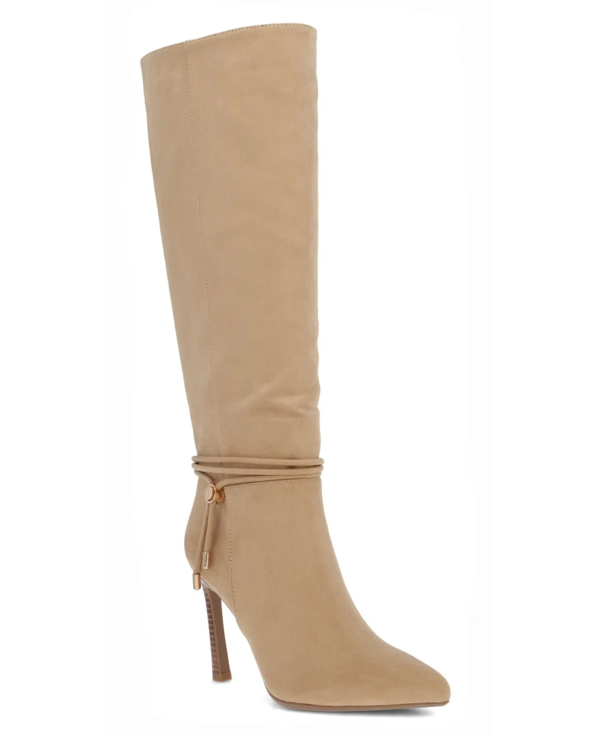 Niko Tie-Detail Pointed Toe Faux Leather Knee-High Boots by Mia