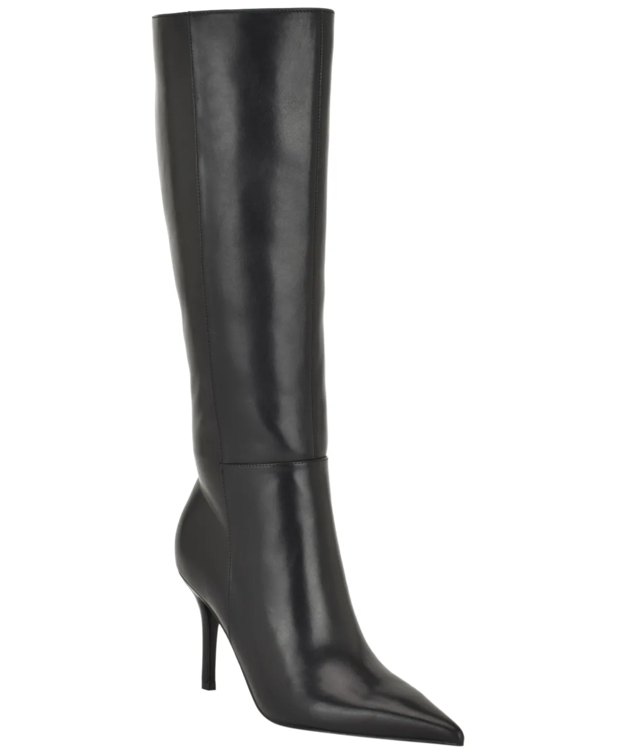 Gerty Tall Wide Calf Stiletto Dress Boots - Black Leather by Nine West