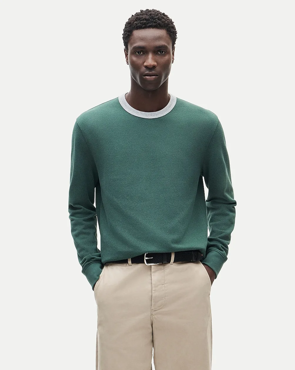Long-Sleeve Macropiqué Ringer T-Shirt