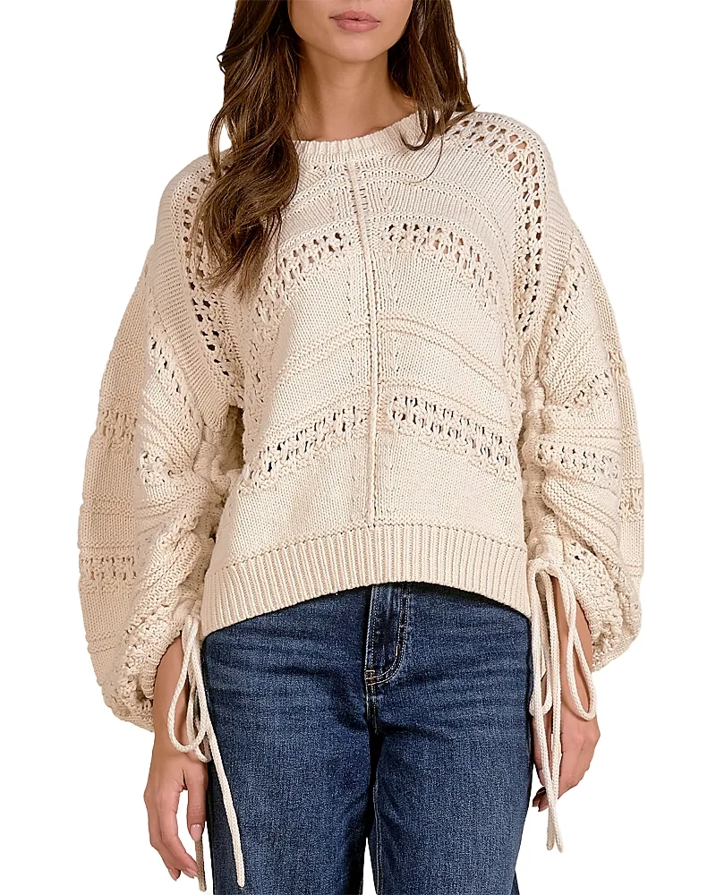Tie Cuff Mixed Knit Sweater by Elan