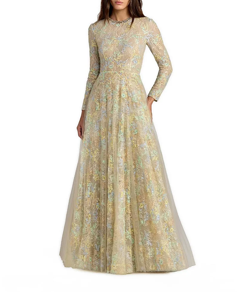 Mac Duggal Long Sleeve Embellished Lace A-Line Gown by M.A.C.