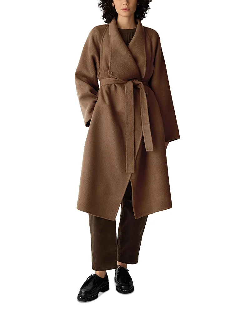 Wool High Drape Neck Coat by Eileen Fisher