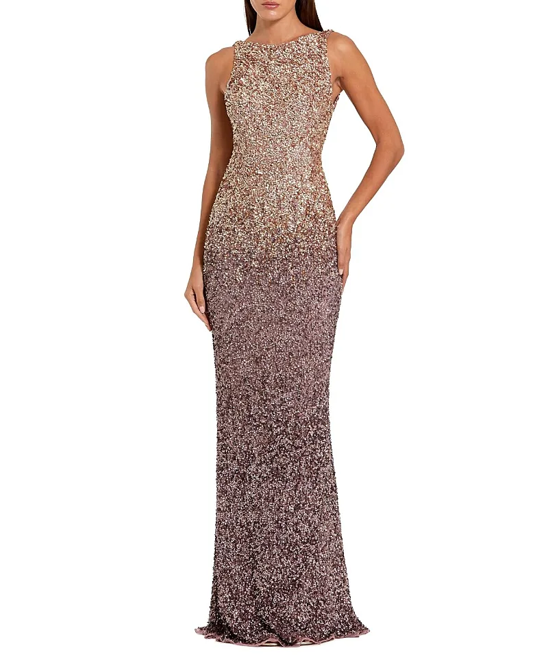 Mac Duggal Sleeveless Sequin Mesh Ombre Gown with Open Back by M.A.C.