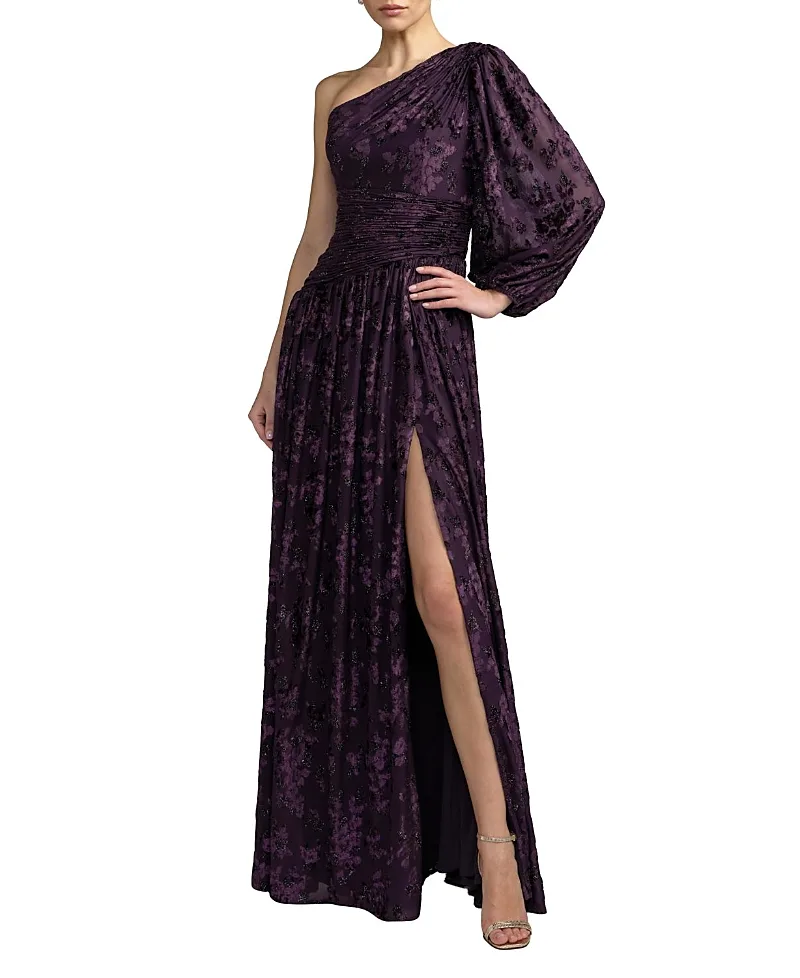 Mac Duggal One Shoulder Burnout Velvet Gown by M.A.C.
