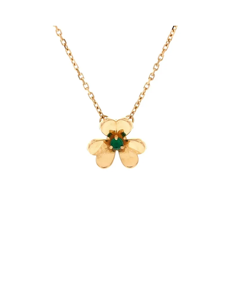 Pre-Owned Van Cleef & Arpels Mini Frivole Pendant Necklace 18K Gold and Emerald, 15.75 by Pre-owned Van Cleef & Arpels