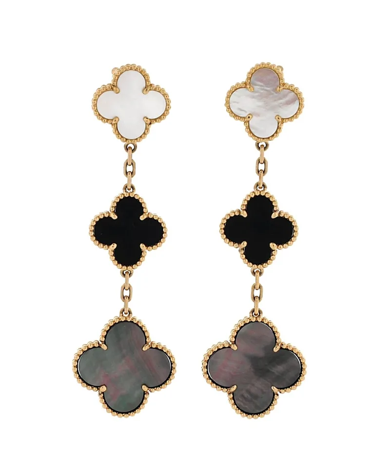 Pre-Owned Van Cleef & Arpels Magic Alhambra 3 Motifs Earrings 18K Gold with Mother of Pearl and Onyx by Pre-owned Van Cleef & Arpels