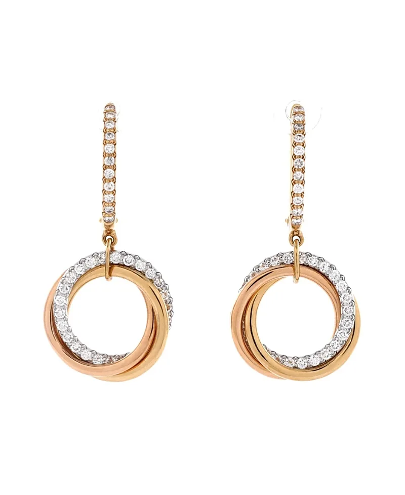 Pre-Owned Cartier Trinity Hoop Dangle Earrings 18K Tricolor Gold with Diamonds by Cartier's