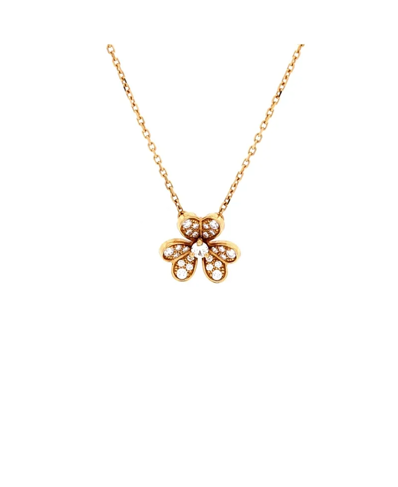 Pre-Owned Van Cleef & Arpels Mini Frivole Pendant Necklace 18K Gold with Pave Diamonds, 15.75" by Pre-owned Van Cleef & Arpels