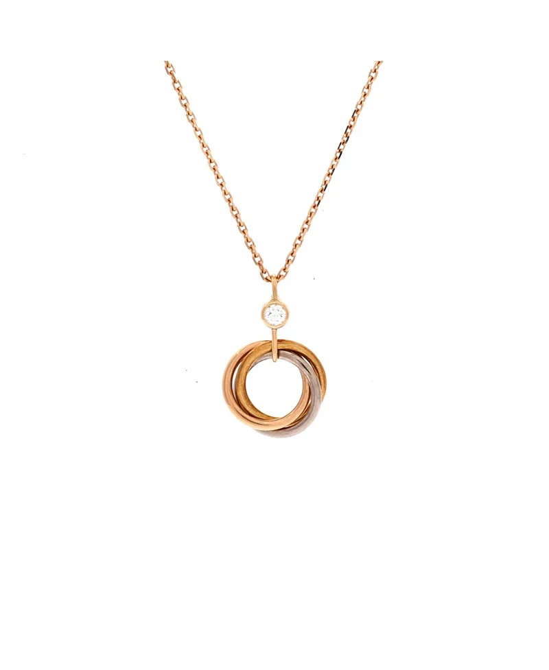 Pre-Owned Cartier Trinity Pendant Necklace 18K Tricolor Gold with Diamond, 15.75" by Cartier's