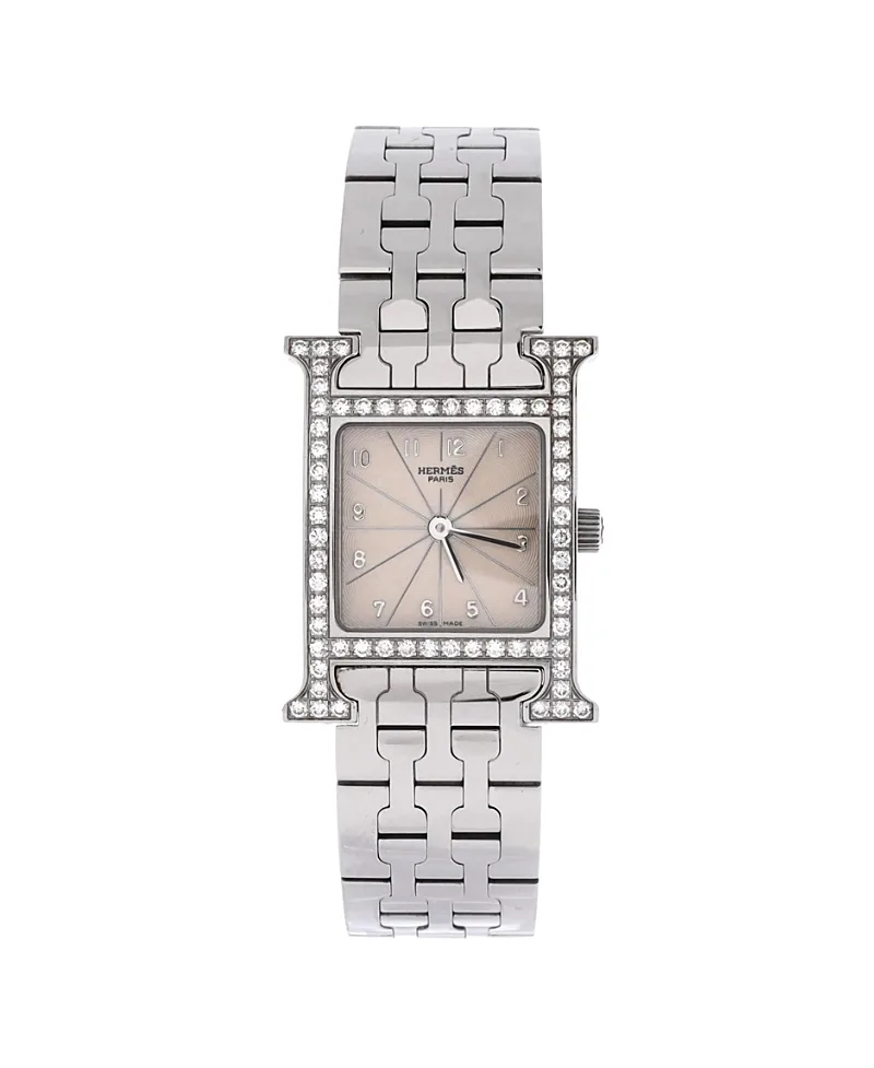 Pre-Owned Heure H Quartz Watch in Stainless Steel with Diamond Bezel 21mm by Hermes