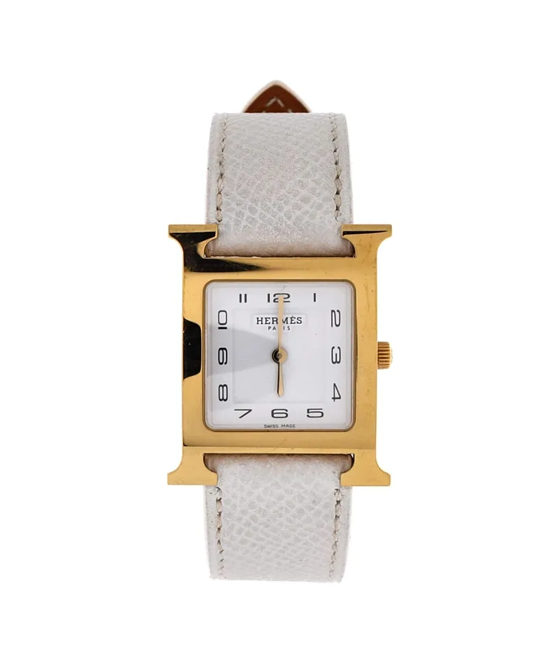 Pre-Owned Heure H Quartz Watch in Plated Metal and Leather 26mm by Hermes