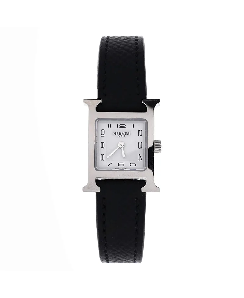 Pre-Owned Heure H Quartz Watch in Stainless Steel and Leather 17mm by Hermes