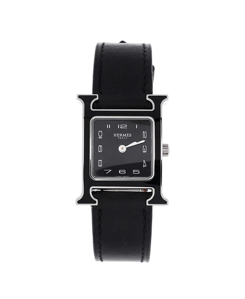 Pre-Owned Heure H Quartz Watch in Stainless Steel and Leather 21mm by Hermes