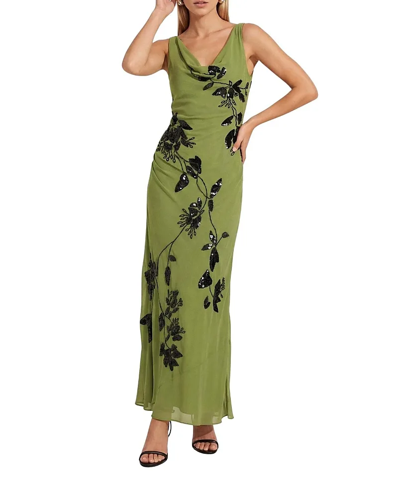 Cowl Embellished Ruched Side Maxi Dress by Nasty Gal