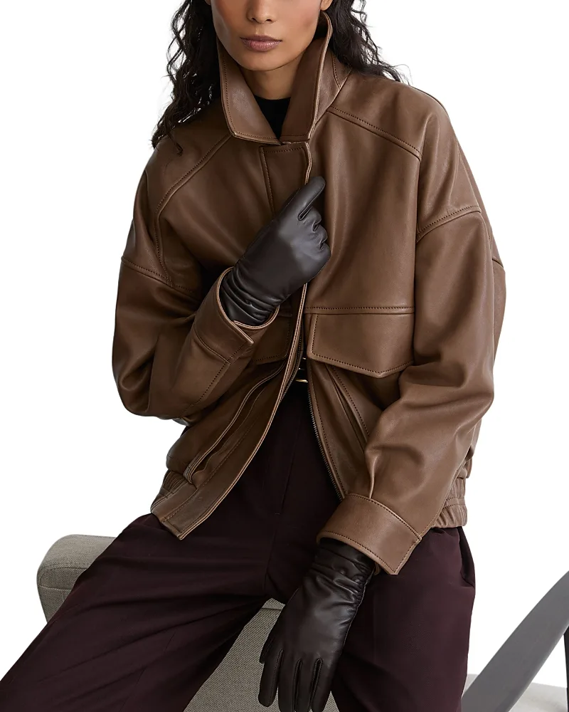 Maeve Leather Collared Jacket by Reiss