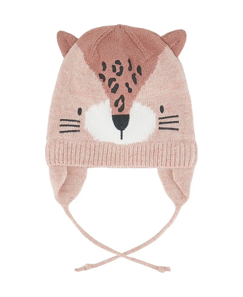 Leopard Face Fleece Lined Ear Flap Winter Knit Hat by Deux Par Deux