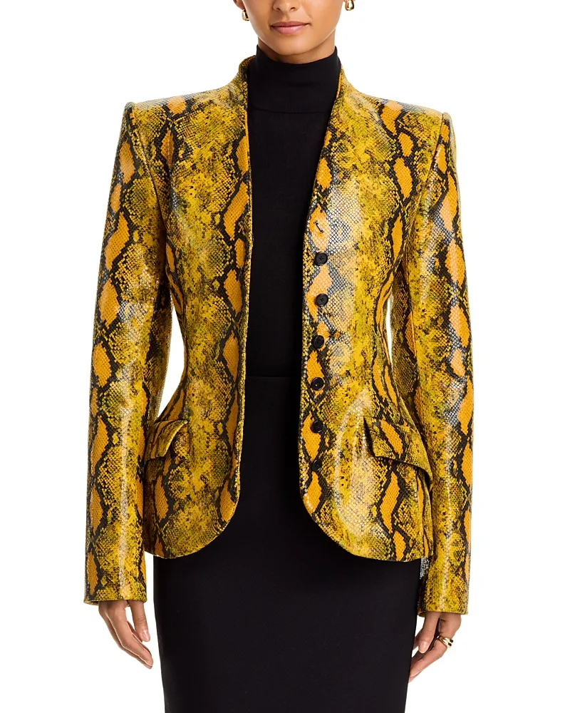 Printed Leather Collarless Blazer by Sergio Hudson